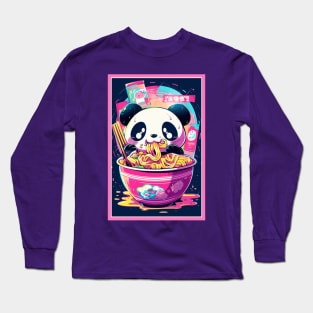 Anime Cute Panda eating Ramen | Cute Anime Panda Kawaii Design Long Sleeve T-Shirt